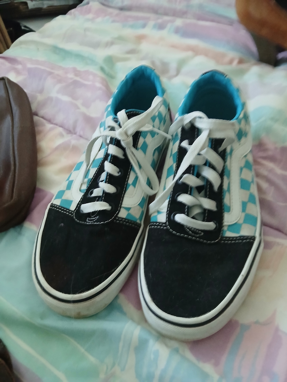 Vans Turquoise Checkerboard Low-Top Sneakers
